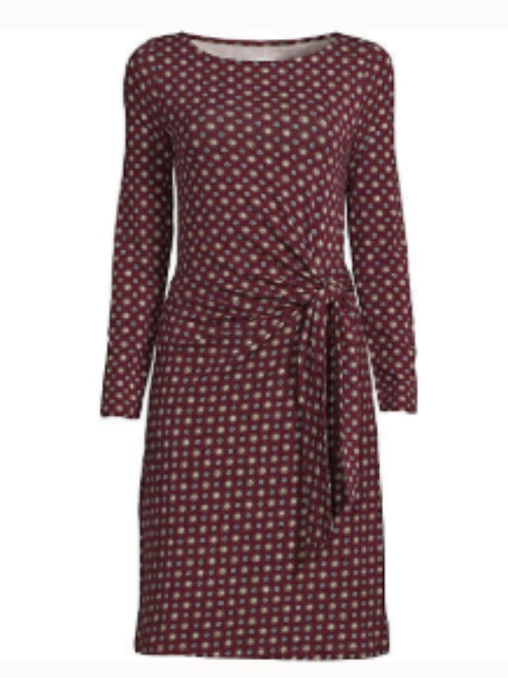 Women's Long Sleeve Lightweight Cotton Modal Boatneck Tie Waist Dress